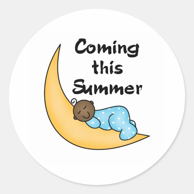 African American Boy on Moon Summer Classic Round Sticker (Front)