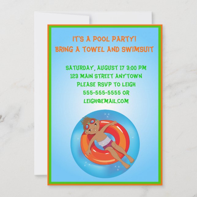 African American Boy Pool Birthday Invitation (Front)