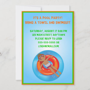 African American Boy Pool Birthday Invitation