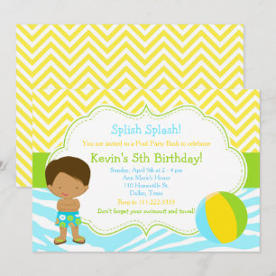 African American Boy Pool Party Bash Party Invitation