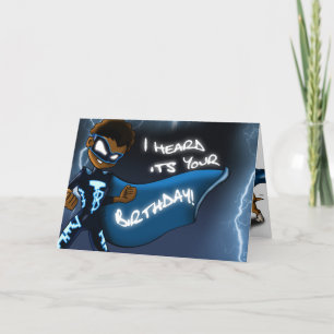 African American Boy Superhero Birthday Card