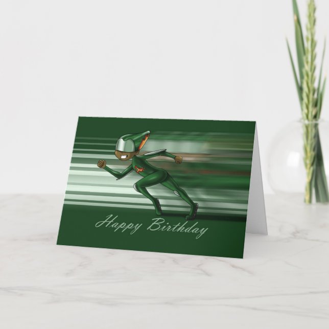 African American Boy Superhero Green Birthday Card (Front)