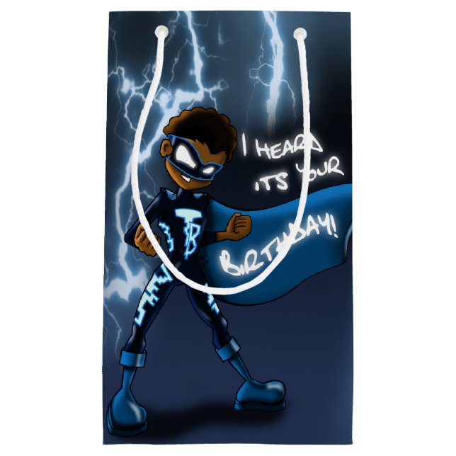 African American Boy Superhero Small Gift Bag (Front)