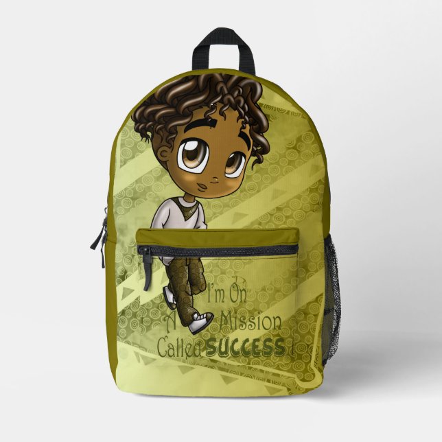 African American Boy with Positive Words Printed Backpack (Front)