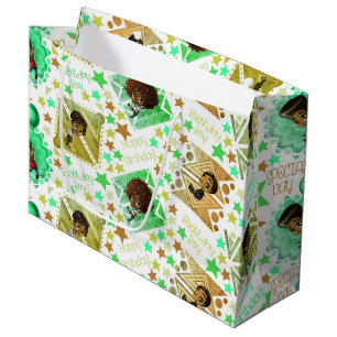 African American Boys and Stars Birthday Large Gift Bag