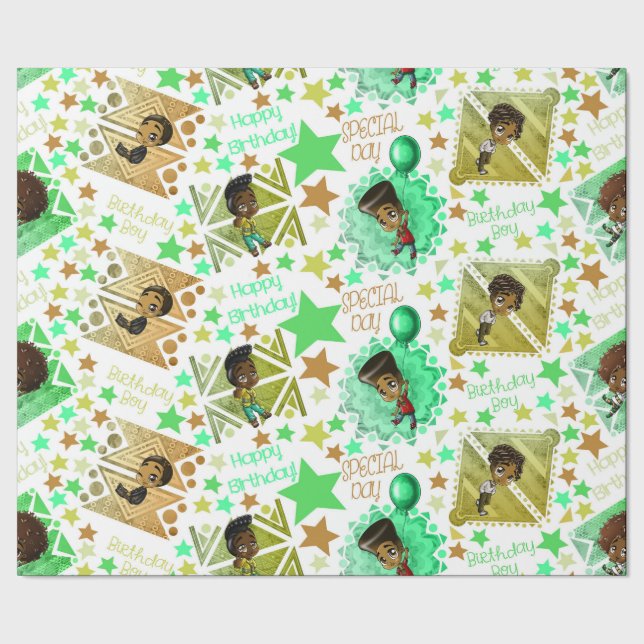 African American Boys Birthday Wrapping Paper (Seam)