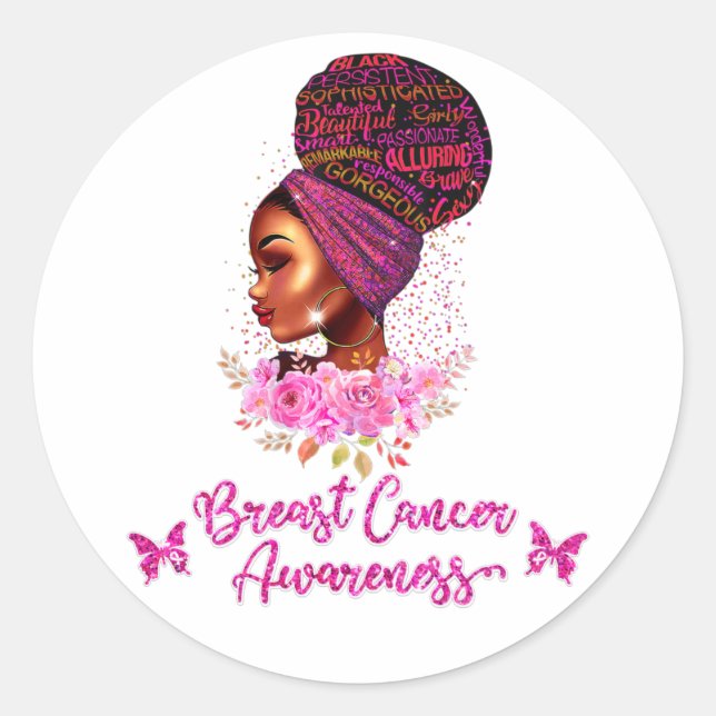 African American Breast Cancer Awareness Woman Classic Round Sticker (Front)