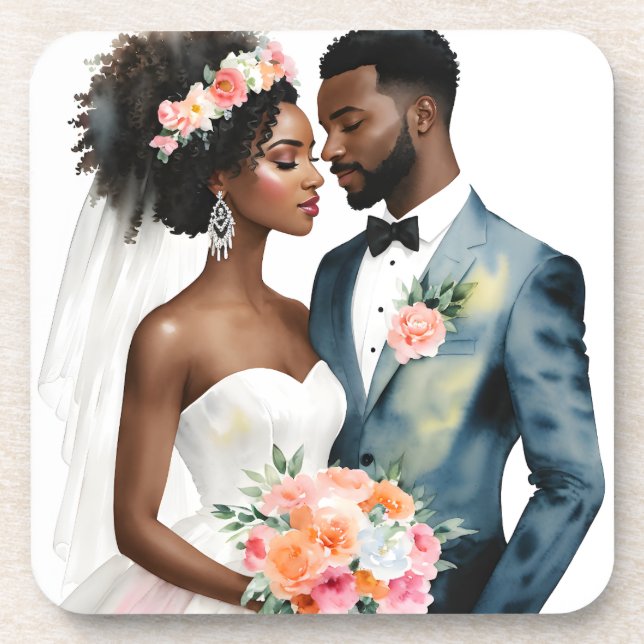 African American Bridal Couple Wedding Coaster (Front)