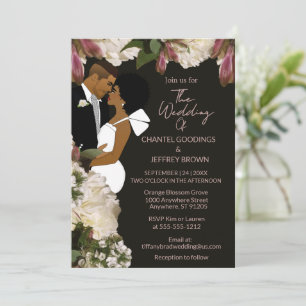 African American Bride and Groom Black Wedding Invitation