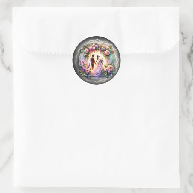 African-American Bride and Groom Moonlight Wedding Classic Round Sticker (Bag)