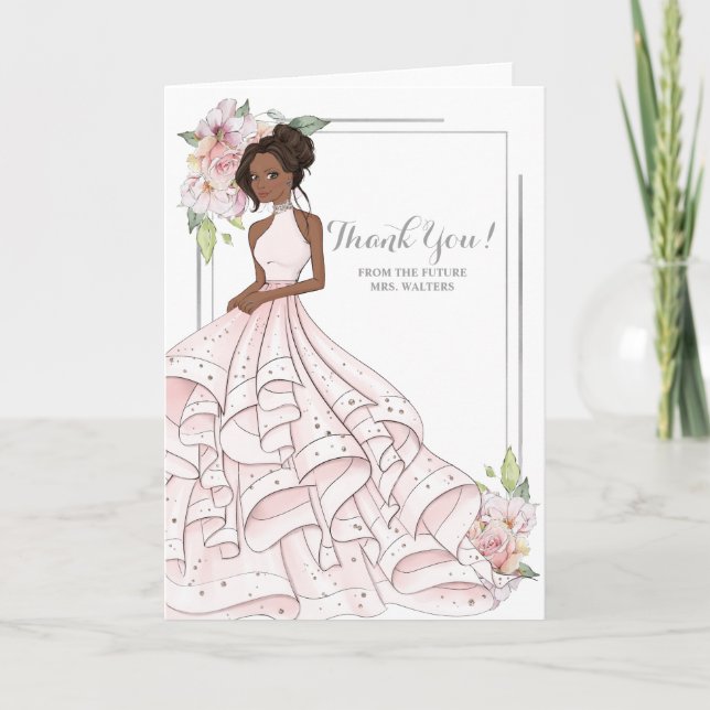 African American  Bride Bridal Shower Future Mrs Thank You Card (Front)