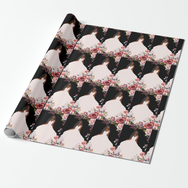 African American Bride Bridal Shower Gift Wrap (Unrolled)