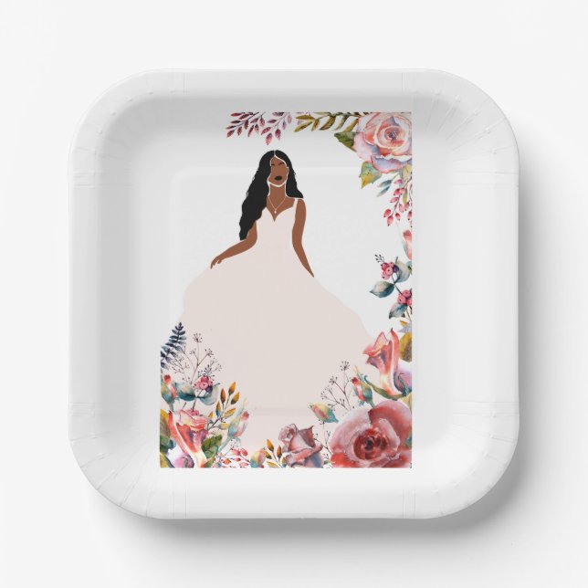 African American Bride Bridal Shower paper plate (Front)