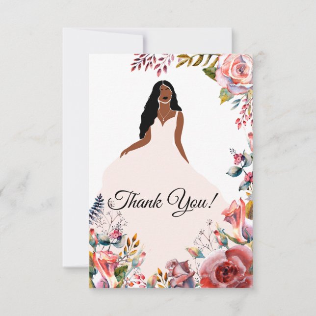 African American Bride Bridal Shower Thank You Card (Front)
