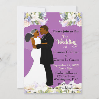 African American Bride & Groom Floral Wedding Invi Invitation
