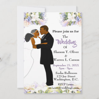 African American Bride & Groom Floral Wedding Invi Invitation
