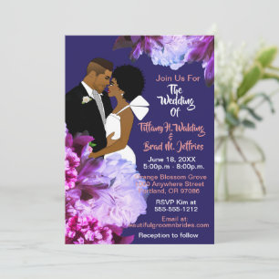 African American Bride & Groom Royal Blue Wedding Invitation