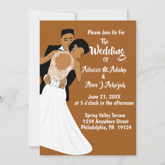 African American Bride & Groom Terracotta Wedding Invitation (Front)