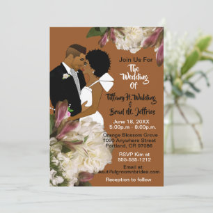 African American Bride & Groom Terracotta Wedding Invitation