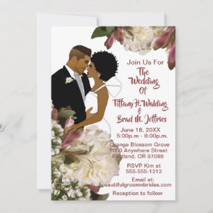 African American Bride & Groom White Wedding Invitation