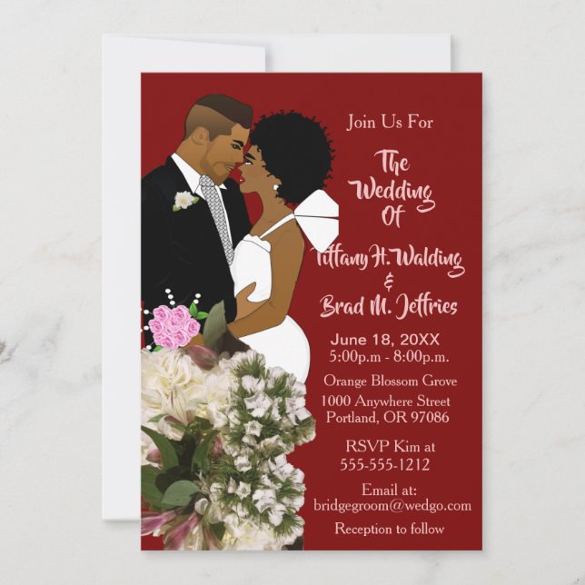 African American Bride & Groom White Wedding  Invitation (Front)