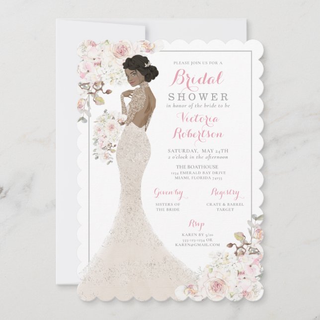 African American Bride in Gown Bridal Shower Invitation (Front)