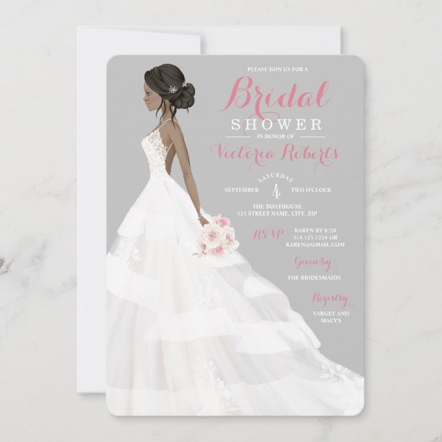 African American Bride Lace Gown Bridal Shower Invitation (Front)