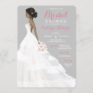African American Bride Lace Gown Bridal Shower Invitation
