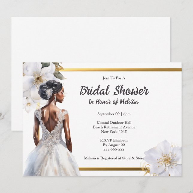 African American bride simple garden flowers  Invitation (Front/Back)