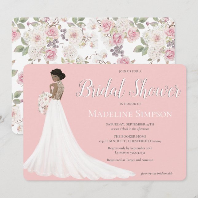 African American Bride Wedding Gown Bridal Shower Invitation (Front/Back)