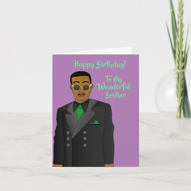 African American Brother Suit & Tie Birthday Card (Front)