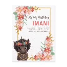African American Brown Unicorn Kids Birthday Invit