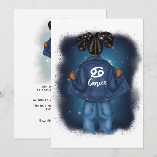 African American Cancer Zodiac Sign Birthday Party Invitation (Front/Back)
