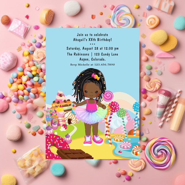 African American Candy Land Girl Birthday Party Invitation (Creator Uploaded)