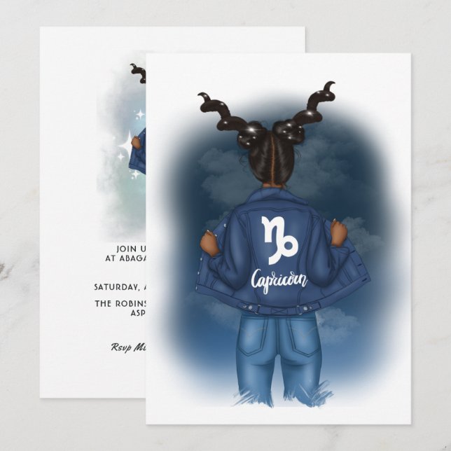 African American Capricorn Zodiac Birthday Party Invitation (Front/Back)