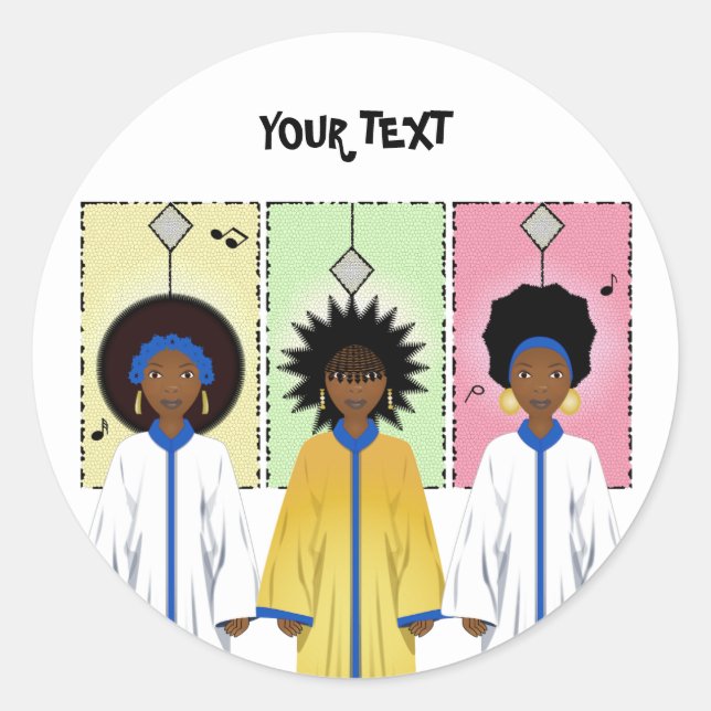 African American Carolers Singers Christmas Choir Classic Round Sticker (Front)