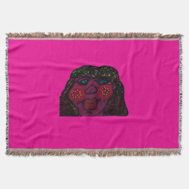 African-American Cartoon Character Portrait Throw Blanket (Front)