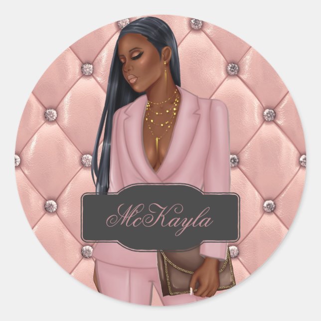 African-American CEO Boss Woman Classic Round Sticker (Front)