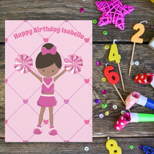 African American Cheerleader Custom Birthday Girl Card (Creator Uploaded)