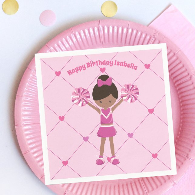 African American Cheerleader Pink Birthday Party Napkin (Creator Uploaded)