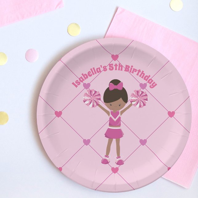 African American Cheerleader Pink Birthday Party Paper Plate (Creator Uploaded)