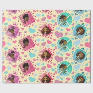 African American Chibi Girls and Hearts Wrapping P Paper
