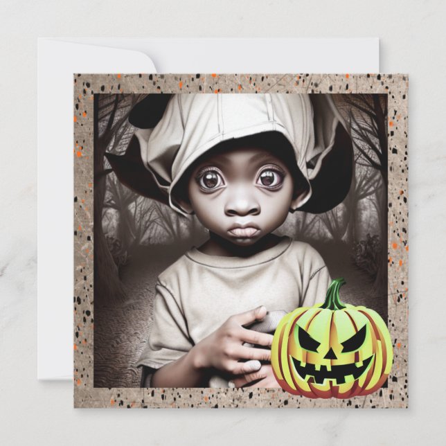 African-American  Child with Big Eyes Halloween Invitation (Front)