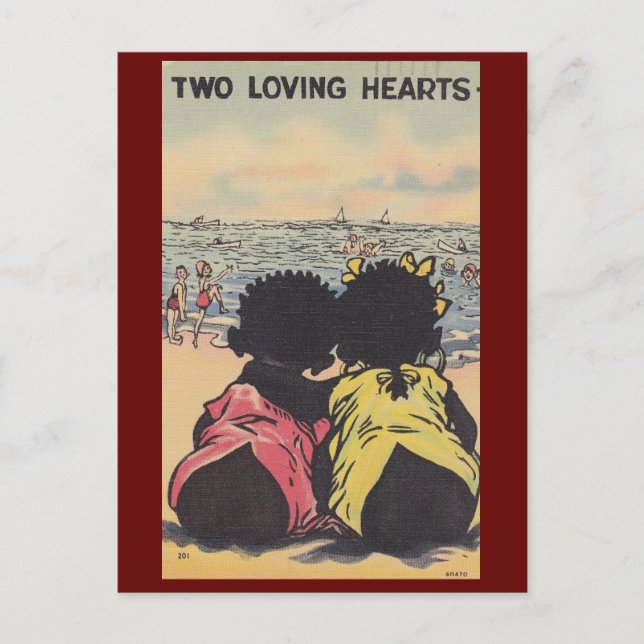 African American Children Beach Vintage Valentine Postcard (Front)