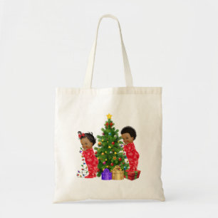 African American Children Christmas Tote with chil Bag
