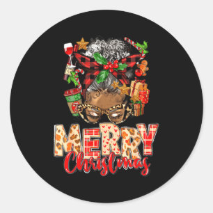 African American Christmas African Black Xmas Mom  Classic Round Sticker