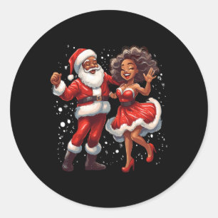 African American Christmas African Santa Mrs Claus Classic Round Sticker