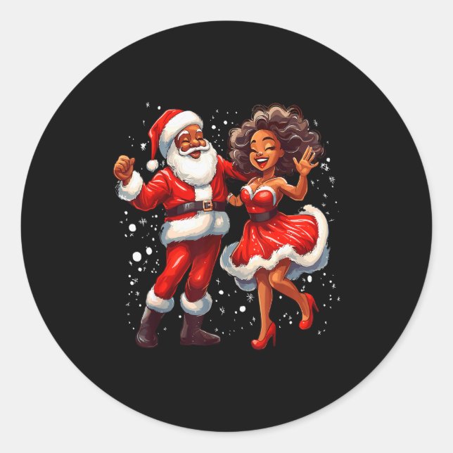 African American Christmas African Santa Mrs Claus Classic Round Sticker (Front)