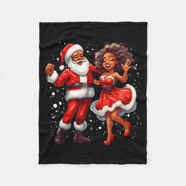 African American Christmas African Santa Mrs Claus Fleece Blanket (Front)