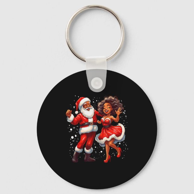 African American Christmas African Santa Mrs Claus Key Ring (Front)